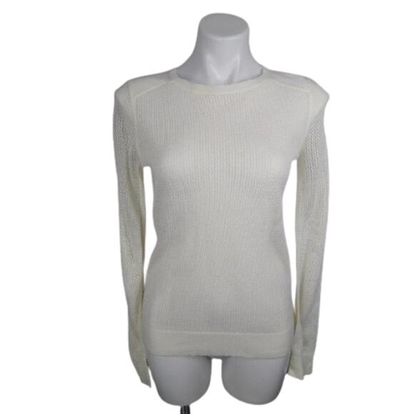BB Dakota Open Knit Distressed Trim Sweater Size XS Cream Crew Neck Winter - Picture 1 of 10